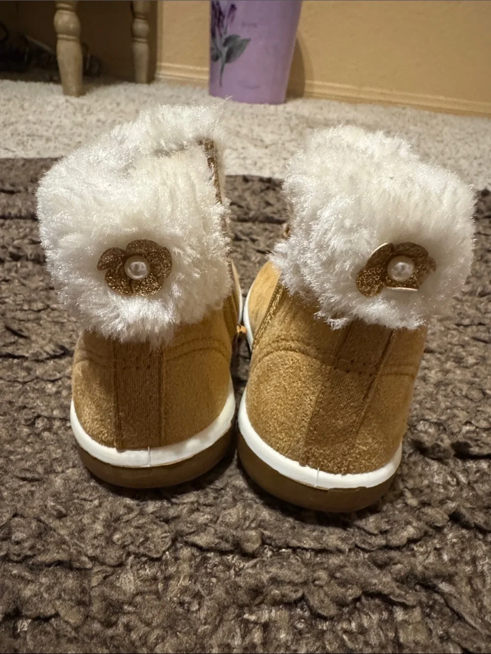 Kids Cozy Faux-Shearling Slip-On Booties in Tan